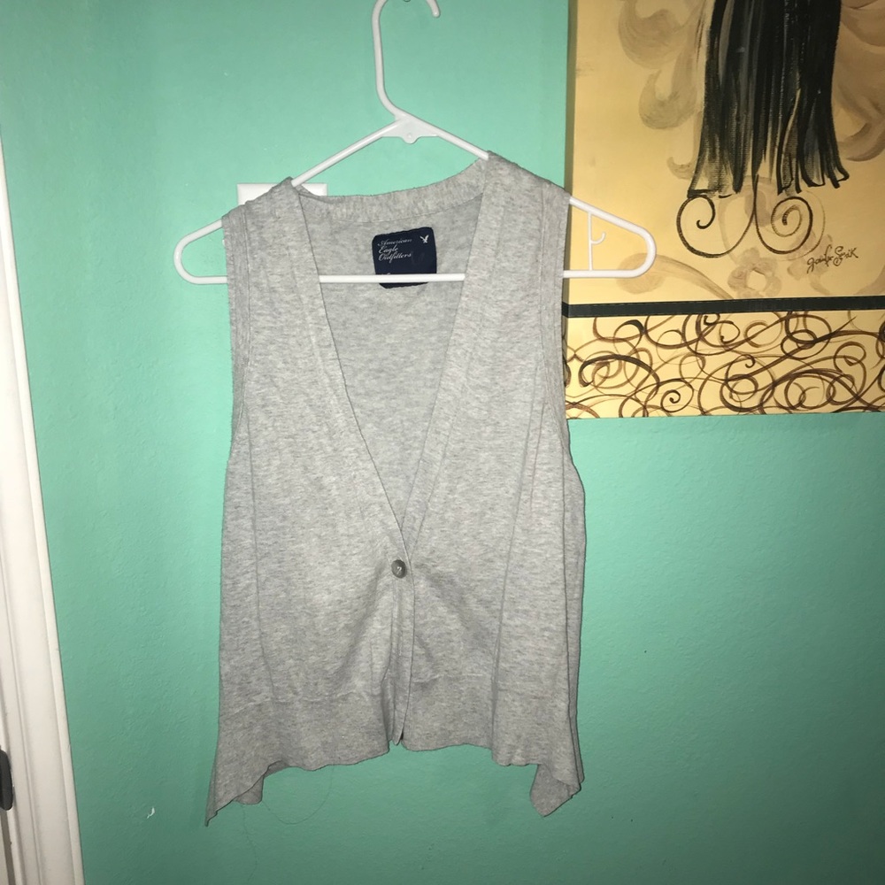 gray cardigan